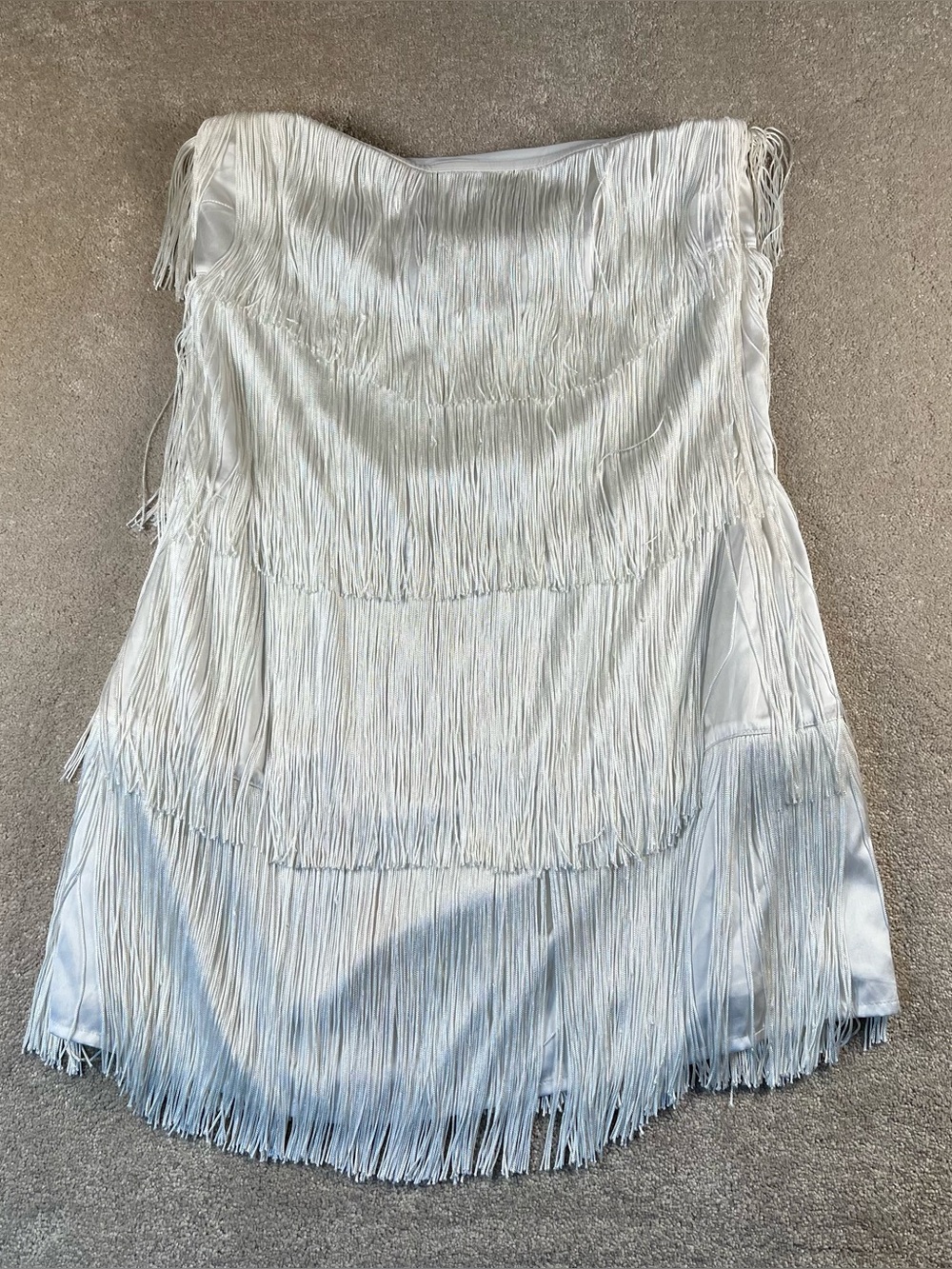 Abercrombie Mini Dress White Fringe Flapper Altered-Strapless Women's XSmall